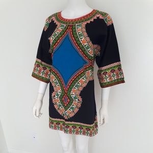 Vintage 1960s Boho Dashiki Mini Festival Dress
